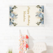 ダスティブルーホワイトフローラハッピーバースデー垂直 横断幕 (インサイチュ)