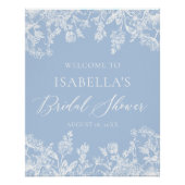 ダスティブルーホワイトフローラブライダルシャワーウェルカムサイン ポスター (正面)