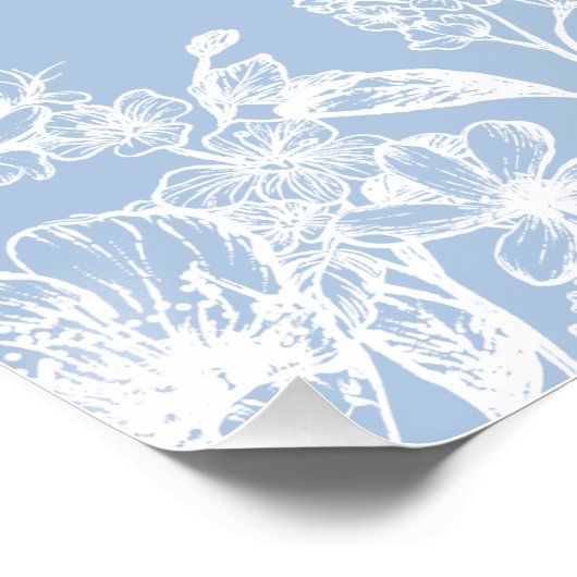 ダスティブルーホワイトフローラブライダルシャワーウェルカムサイン ポスター (コーナー)