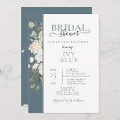 ダスティブルーホワイトフローラブライダルシャワー招待 招待状 (正面/裏面)