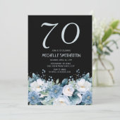 ダスティブルーホワイトフローラブラック70誕生日 招待状 (スタンド正面)