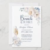 ダスティブルーホワイトフローラブランチ&バブリー 招待状 (正面)