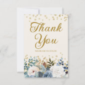 ダスティブルーホワイトフローラ誕生日写真ありがとう サンキューカード (正面)