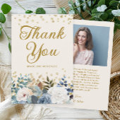 ダスティブルーホワイトフローラ誕生日写真ありがとう サンキューカード