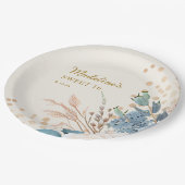 ダスティブルーホワイトフローラ金ゴールドグリッタースウィート16 ペーパープレート (アングル)