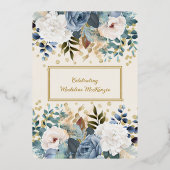 ダスティブルーホワイトフローラ金ゴールドグリッタースウィート16 箔招待状 (裏面)