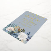 ダスティブルーホワイトフローラ金ゴールドグリッタースウィート16 箔招待状 (回転した状態)