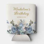 ダスティブルーホワイトフローラ金ゴールド誕生日名 缶クーラー (裏面)