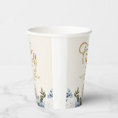 ダスティブルーホワイトフローラ50番目の誕生日名 紙コップ (右)