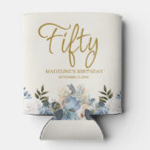 ダスティブルーホワイトフローラ50番目の誕生日名 缶クーラー (裏面)