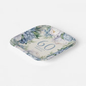 ダスティブルーホワイトフローラ60誕生日 ペーパープレート (傾斜あり)