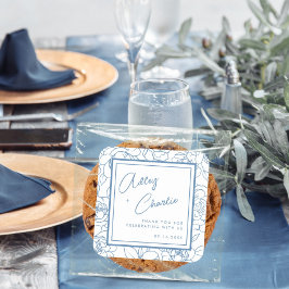 ダスティブルーホワイトボタニカル結婚式の引き出物ありがとう スクエアシール
