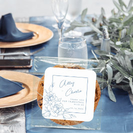 ダスティブルーホワイトボタニカル結婚式の引き出物ありがとう スクエアシール