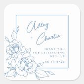ダスティブルーホワイトボタニカル結婚式の引き出物ありがとう スクエアシール (正面)
