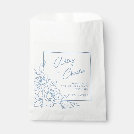 ダスティブルーホワイトボタニカル結婚式の引き出物ありがとう フェイバーバッグ (正面)