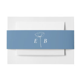 ダスティブルーホワイトモノグラムフローラアクセントイニシャル 招待状ベリーバンド