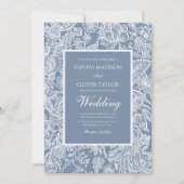 ダスティブルーホワイトラインアートフローラ植物学 招待状 (正面)