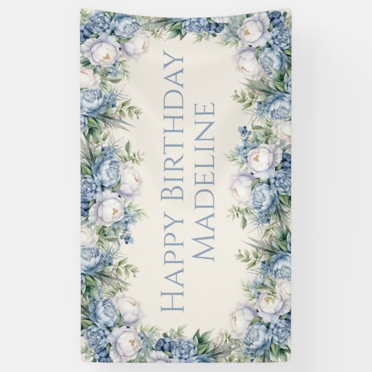 ダスティブルーホワイトローゼスハッピーバースデー 横断幕 (縦)