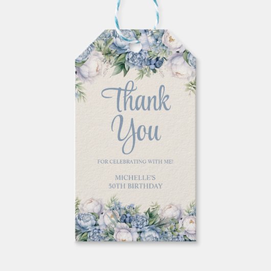 ダスティブルーホワイトローゼス50誕生日 ギフトタグ (正面)