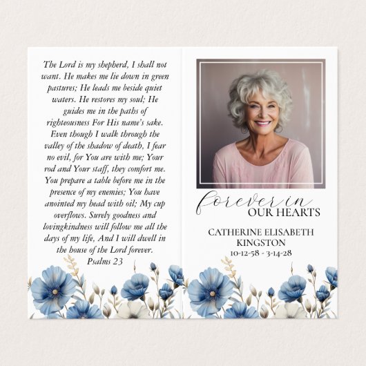 ダスティブルーホワイト折り畳みメモリアル祈りの言葉カード 名刺 (外部フラット)