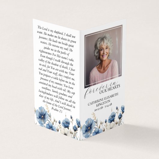 ダスティブルーホワイト折り畳みメモリアル祈りの言葉カード 名刺 (外部)