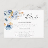 ダスティブルーホワイト金ゴールド結婚フローラ エンクロージャーカード (正面)