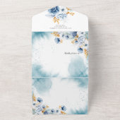 ダスティブルーホワイト金ゴールド結婚フローラ オールインワン招待状 (外側)