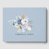 ダスティブルーホワイト金ゴールド結婚フローラ ゲストブック (裏面)