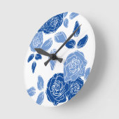 ダスティブルーホワエレガントイトグレーフローラシンプル ラウンド壁時計 (傾斜)