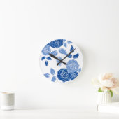 ダスティブルーホワエレガントイトグレーフローラシンプル ラウンド壁時計 (ホーム)