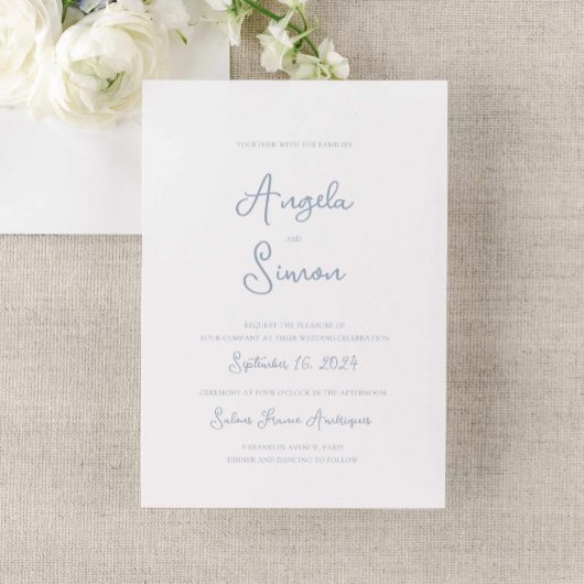 ダスティブルーボウお洒落ケルブ結婚式招待状 招待状