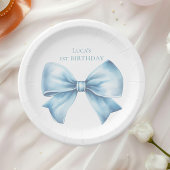 ダスティブルーボウエレガントファースト誕生日 ペーパープレート