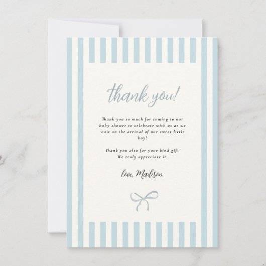 ダスティブルーボウエレガントボーイベビーシャワー サンキューカード (正面)