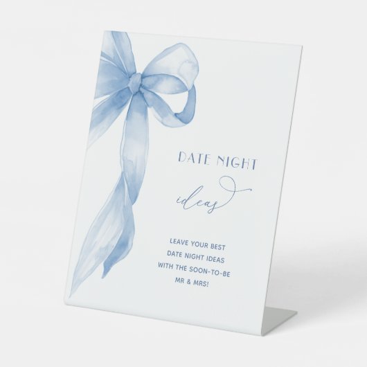 ダスティブルーボウデイトナイトアイディアブライダルシャワー標識 台座サイン (正面)