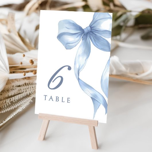 ダスティブルーボウブライダルシャワーテーブル番号 テーブルナンバー