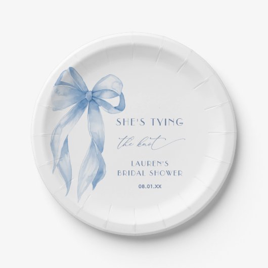 ダスティブルーボウ彼女は結び目ブライダルシャワー ペーパープレート (正面)