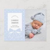 ダスティブルーボウ男の赤ちゃん写真誕生のお知らせ 案内ポストカード (正面)