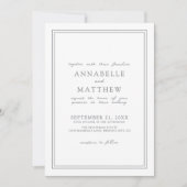 ダスティブルーボタニカルクラシックエレガントな結婚式 招待状 (正面)
