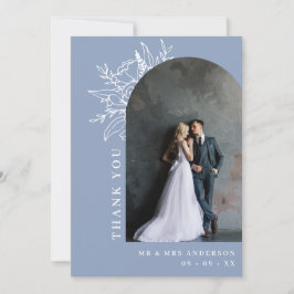 ダスティブルーボタニカルフローラアーチ結婚写真 サンキューカード