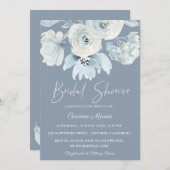 ダスティブルーボタニカルフローラブライダルシャワー 招待状 (正面/裏面)