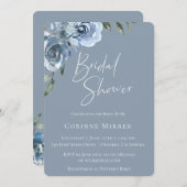 ダスティブルーボタニカルブライダルシャワー 招待状 (正面/裏面)