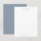 ダスティブルーボタニカルブランチエレガントモノグラム ノートカード (正面/裏面)