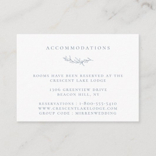 ダスティブルーボタニカルブランチ結婚ズアコモデーション エンクロージャーカード (正面)