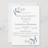 ダスティブルーボタニカル婚約パーティ招待状 招待状 (正面)