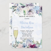 ダスティブルーボタニカル花模様ブランチ&バブリー 招待状 (正面/裏面)