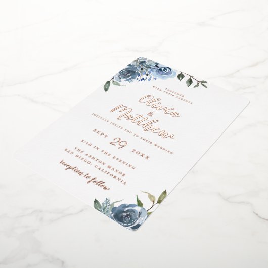 ダスティブルーボタニッ結婚クスフォイル招待状 箔招待状 (回転した状態)