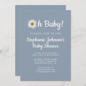 ダスティブルーボヘミアンデイジーオベビーベビーシャワー 招待状 (正面/裏面)