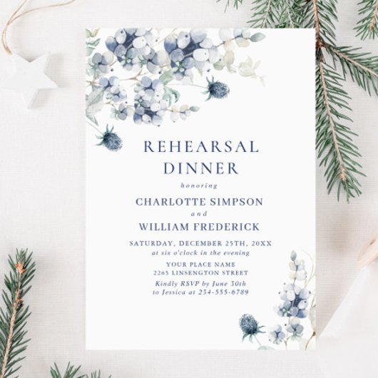 ダスティブルーボホエレガントウィンターリハーサルディナー 招待状