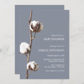 ダスティブルーボホコットンフローラボーイベビーシャワー 招待状 (正面/裏面)