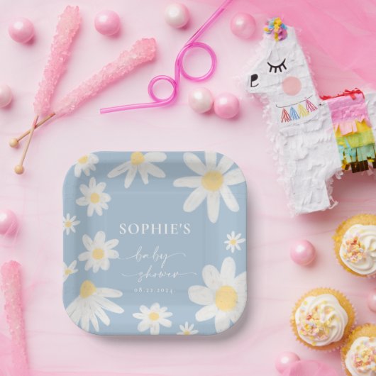 ダスティブルーボホデイジーフラワー紙プレート ペーパープレート (パーティー)